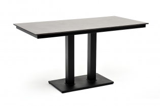 «Каффе» интерьерный стол из HPL квадратный 140х70см, цвет «серый гранит«, подстолье двойное черное чугун