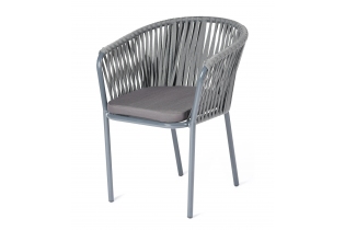 «Бордо» плетеный стул из синтетических лент серого цвета, цвет подушки серый, цвет каркаса белый