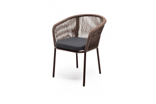 «Марсель» плетеный стул из роупа, каркас алюминий коричневый, роуп коричневый, ткань темно-серая